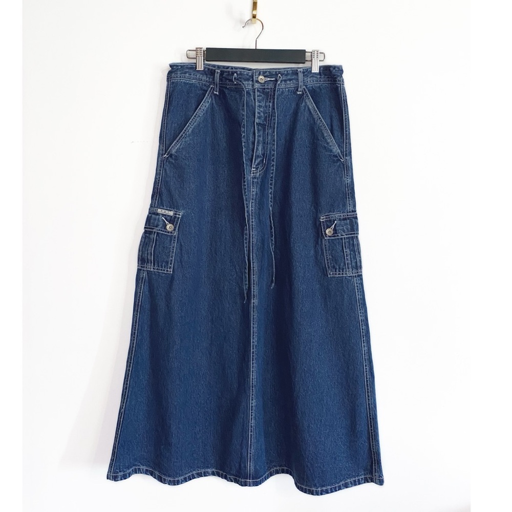 Nwt Y2K Cargo Dark Denim Maxi Skirt G.I. RVT serve piping hot Womens size L